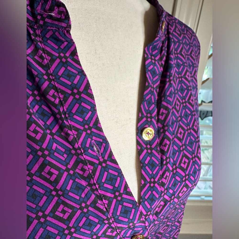 C WONDER  Brilliant Fuschia Blue Purple 100% Silk Blouse M - Picture 5 of 7
